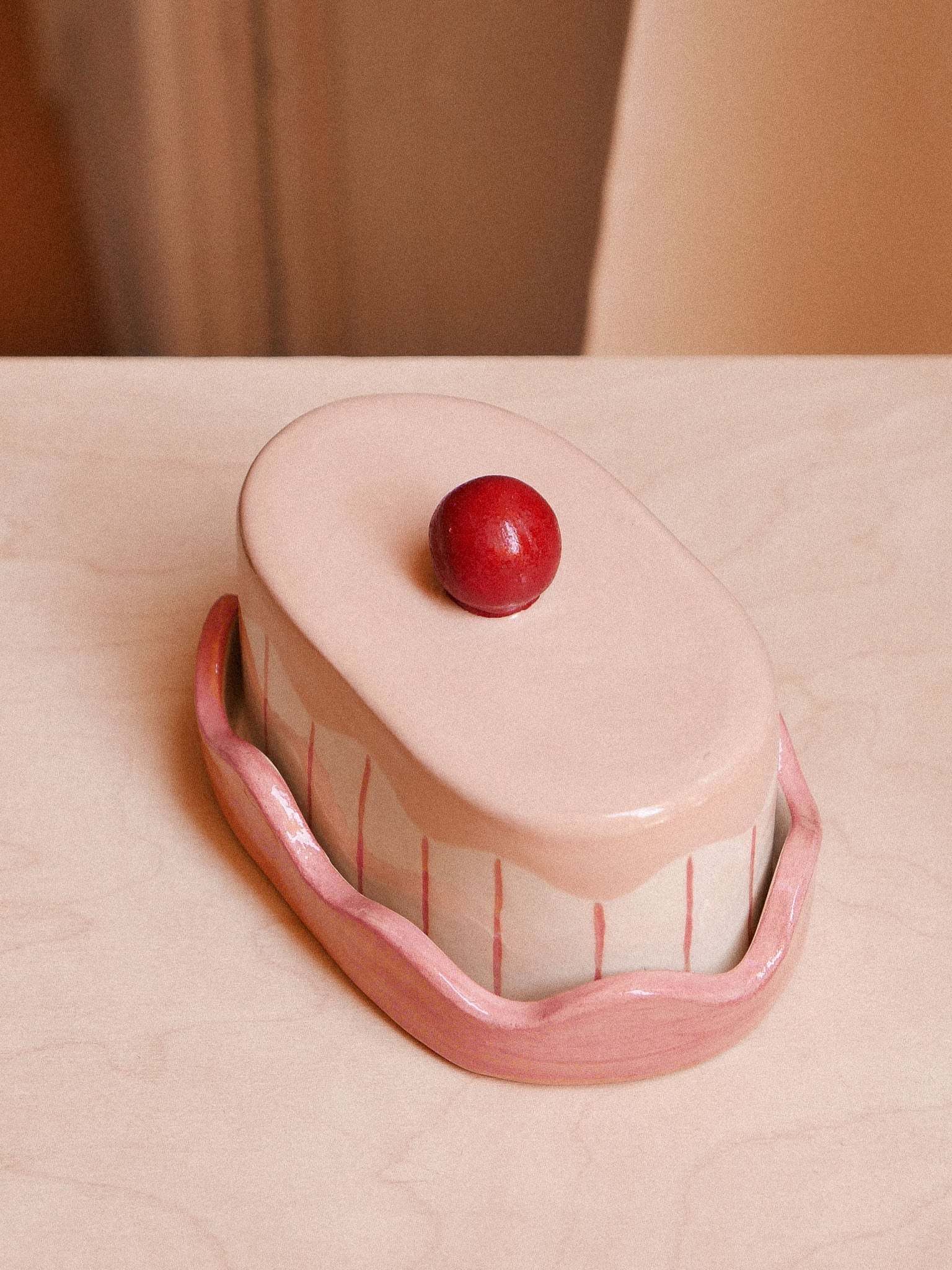 PINK + RED HANDMADE CERAMIC BUTTER DISH | jeje.things