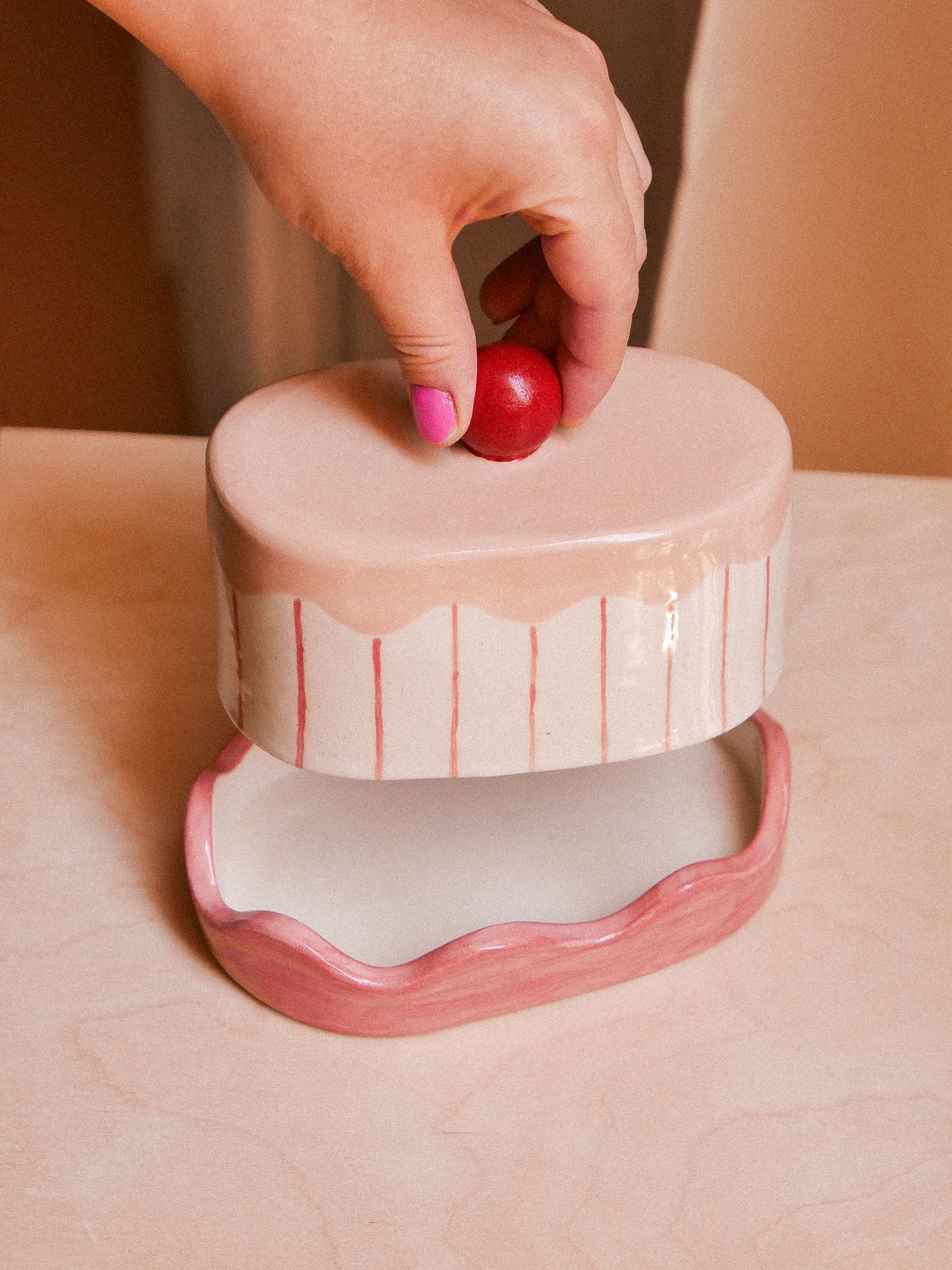 PINK + RED HANDMADE CERAMIC BUTTER DISH | jeje.things