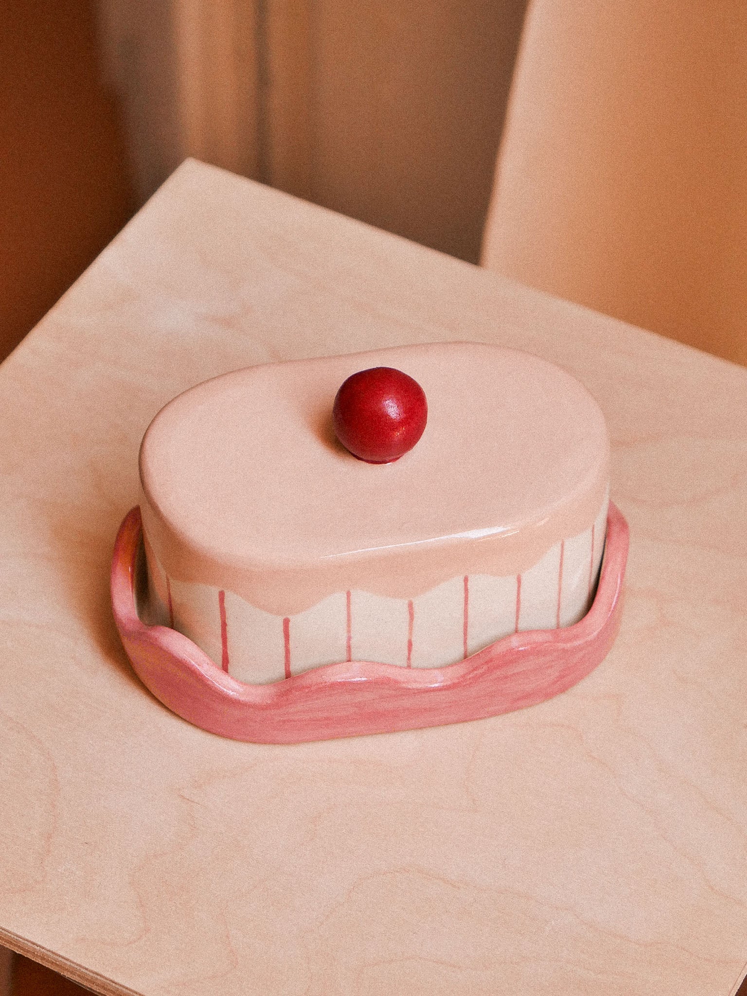 PINK + RED HANDMADE CERAMIC BUTTER DISH | jeje.things