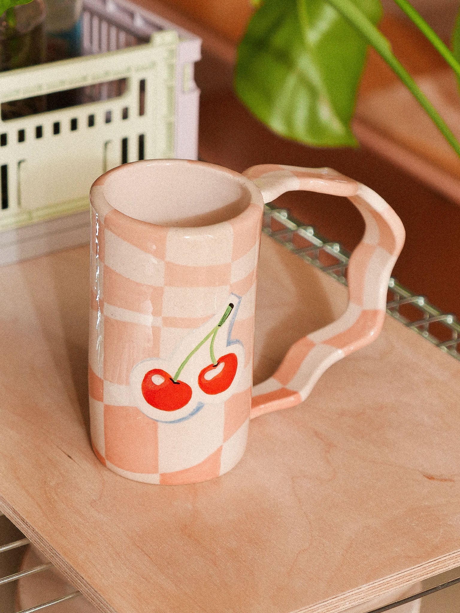 CHERRIES HANDMADE CERAMIC MUG. PINK DAMERO| jeje.things